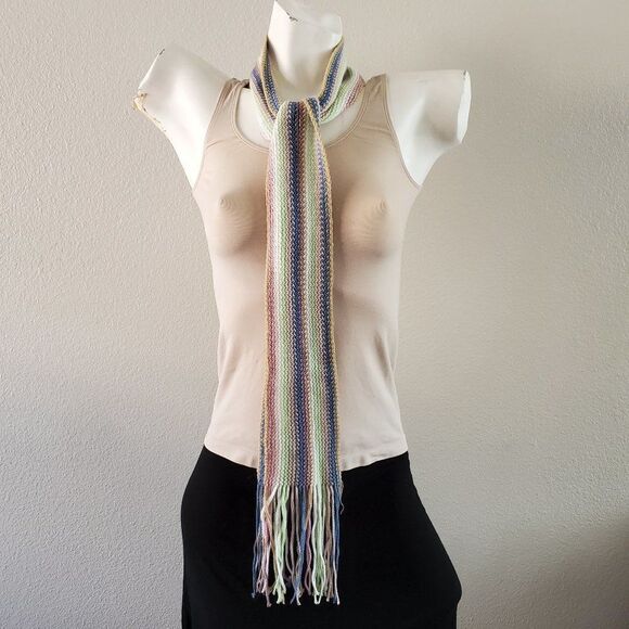 Multicolored Knit Scarf with Fringe Ends - Picture 2 of 7
